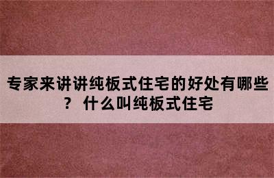 专家来讲讲纯板式住宅的好处有哪些？ 什么叫纯板式住宅